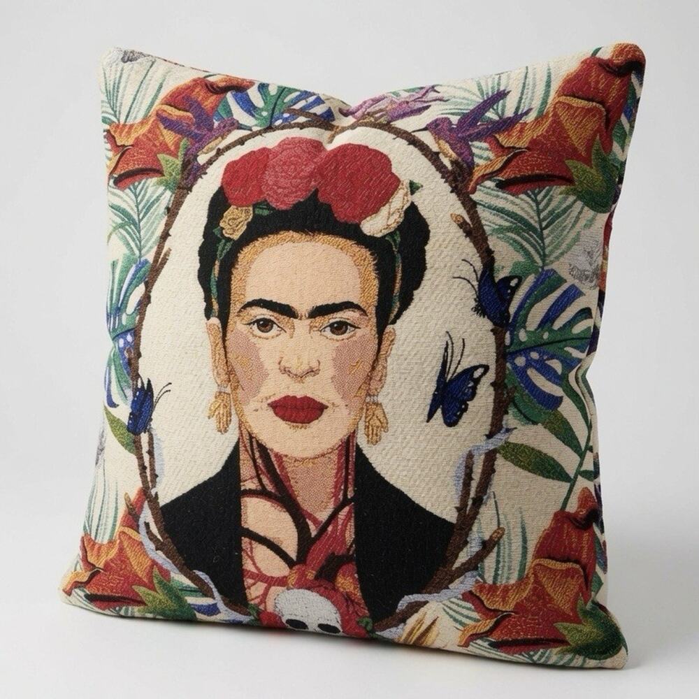 Frida Kahlo Mexican Artist Floral Design Colorful Tapestry Pillow Cover